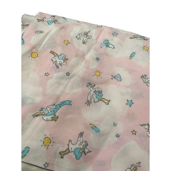 Fabric Baby Storks Pastels Pink beth ann bruske 2 Yards David Textiles Clouds - Picture 2 of 7